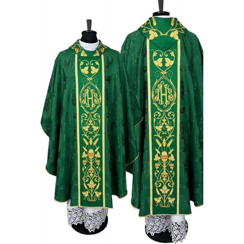 Ornat gotycki zielony, haftowany IHS (114K) - Ornat gotycki zielony, haftowany IHS (114K)