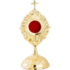 Relikwiarz mosiężny, pozłacany - 14 cm (34) - zdjęcie 2 - Relikwiarz mosiężny, pozłacany - 14 cm (34)