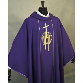 Ornat gotycki fioletowy, haftowany IHS (125K) - zdjęcie 2 - Ornat gotycki fioletowy, haftowany IHS (125K)