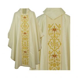 Ornat gotycki ecru, haftowany pas aksamit (152K) - Ornaty białe/ ecru