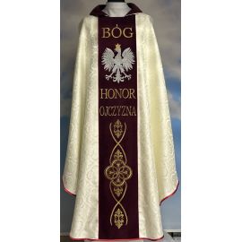 Ornat Patriotyczny - Bóg, Honor, Ojczyzna- pasy aksamit - Ornaty białe/ ecru