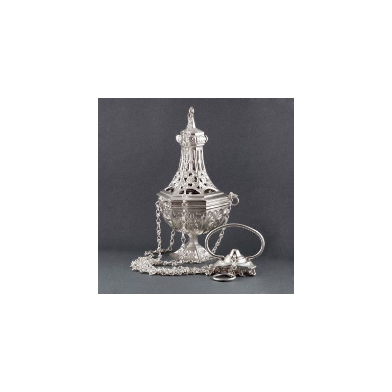 Trybularz mosiężny srebrzony wys. 26 cm - Trybularz mosiężny srebrzony wys. 26 cm