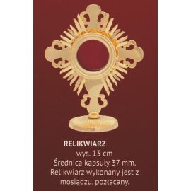 Relikwiarz mosiężny, pozłacany - 13 cm (A)