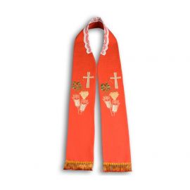 Stuła kapłańska haftowana - czerwona (10) - EUCHARYSTYCZNE