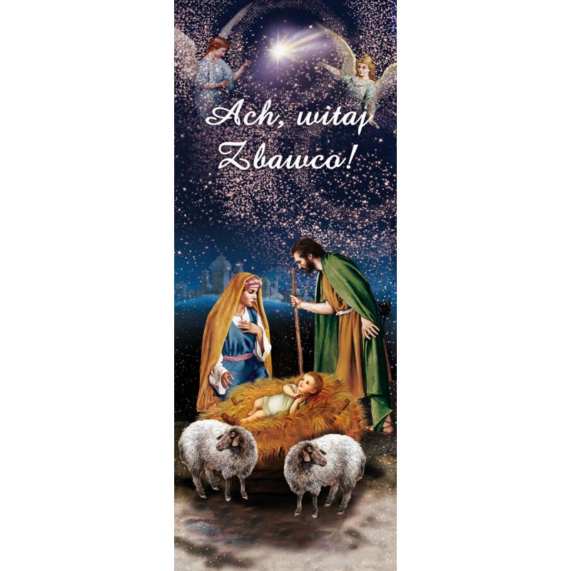 Baner Bożonarodzeniowy - 2028 - Baner Bożonarodzeniowy -  "Ach Witaj Zbawco" granatowy z Aniołami