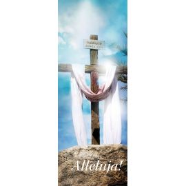 Baner na Wielkanoc "Alleluja!" - niebieski z krzyżem (17) - WIELKANOC