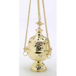 Trybularz mosiężny, pozłacany, zdobiony - 18 cm - TRYBULARZE, ŁÓDKI