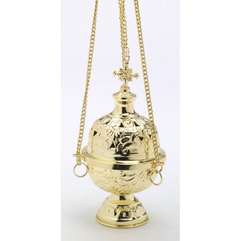 Trybularz mosiężny, pozłacany, zdobiony - 18 cm - Trybularz mosiężny, zdobiony - 18 cm