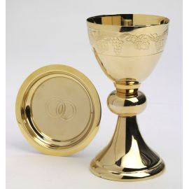Kielich  z grawerem winogron + patena - 19 cm
