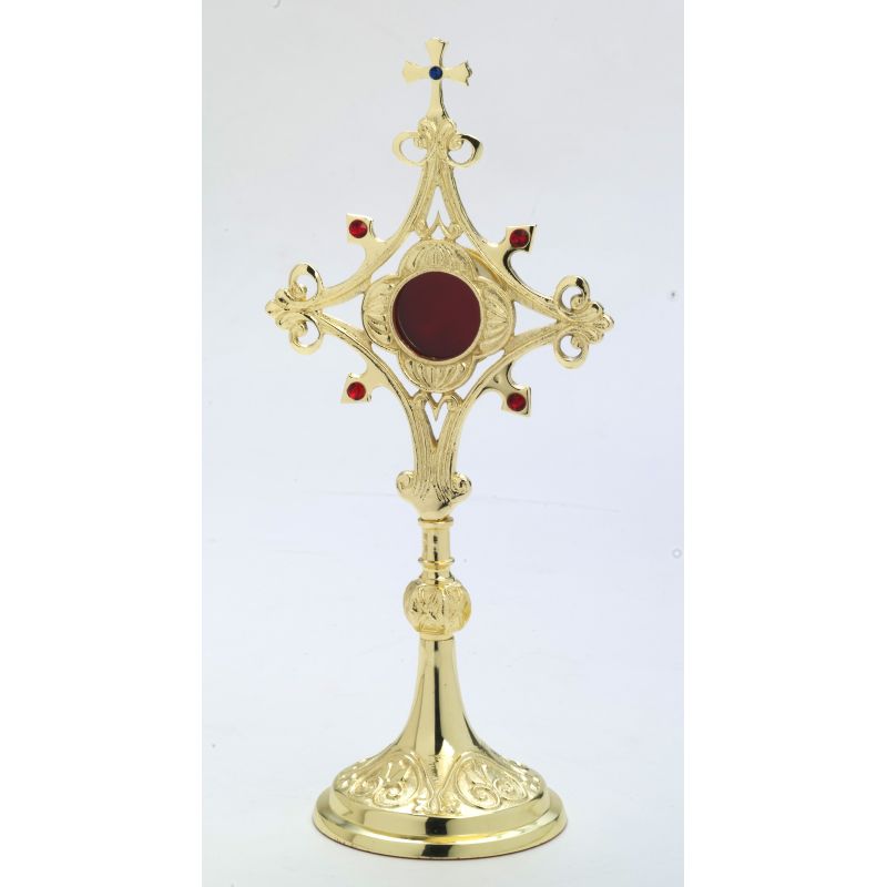 Relikwiarz z kamieniami szlachetnymi, pozłacany - 30 cm - Relikwiarz z kamieniami szlachetnymi, pozłacany - 30 cm