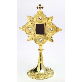 Relikwiarz z kamieniami szlachetnymi, pozłacany - 25 cm