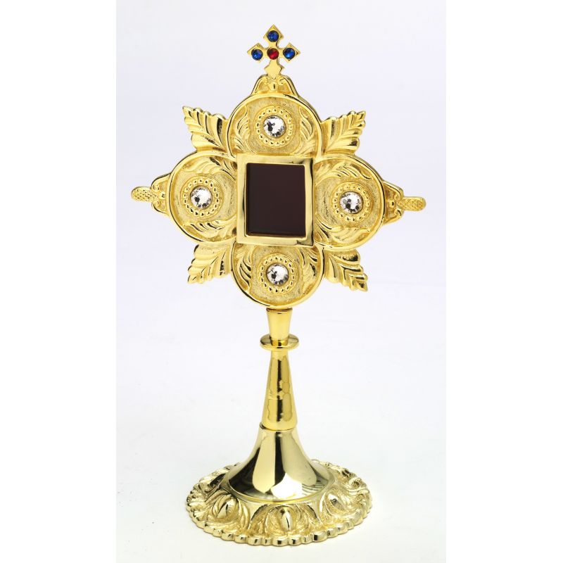 Relikwiarz z kamieniami szlachetnymi, pozłacany - 25 cm - Relikwiarz z kamieniami szlachetnymi, pozłacany - 25 cm