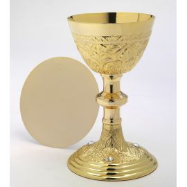 Kielich z kamieniami szlachetnymi + patena, pozłacany - 22 cm