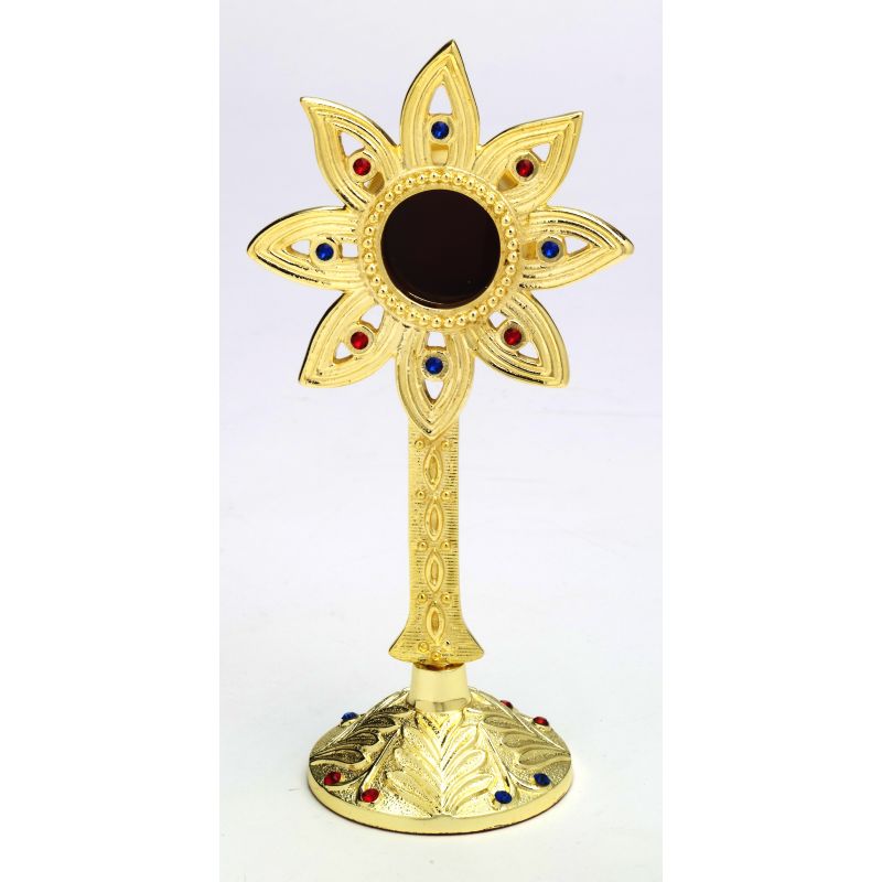 Relikwiarz z kamieniami szlachetnymi, pozłacany - 23 cm - Relikwiarz z kamieniami szlachetnymi, pozłacany - 23 cm