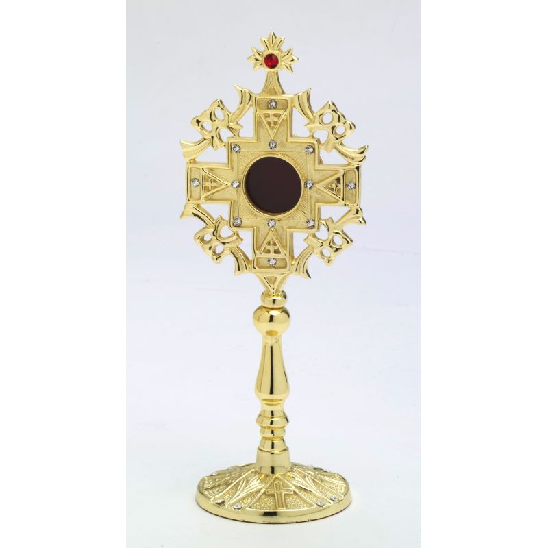 Relikwiarz z kamieniami szlachetnymi, pozłacany - 24 cm - Relikwiarz z kamieniami szlachetnymi, pozłacany - 24 cm