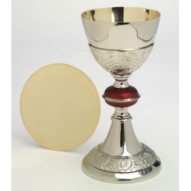 Kielich z czerwonym pierścieniem + patena - 24 cm
