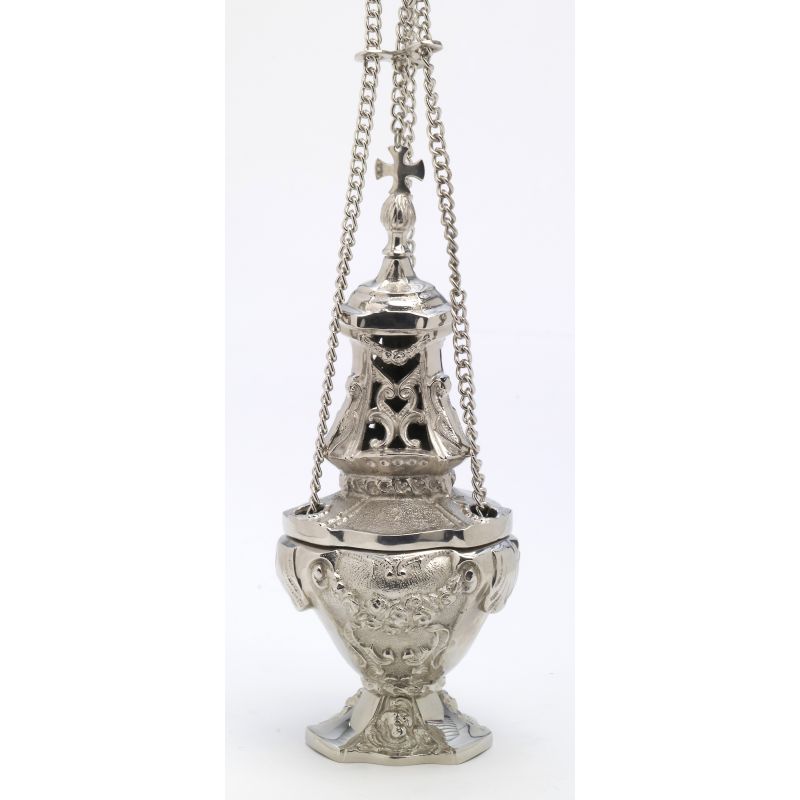Trybularz mosiężny, niklowany, odlewany - 30 cm - Trybularz mosiężny, niklowany, odlewany - 30 cm