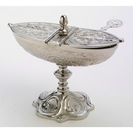Łódka + łyżeczka mosiężna niklowana wys. 13 cm - TRYBULARZE, ŁÓDKI