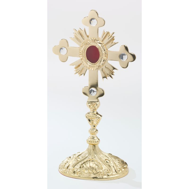 Relikwiarz - 28 cm, z kamieniami szlachetnymi, pozłacany - Relikwiarz - 28 cm, z kamieniami szlachetnymi, pozłacany