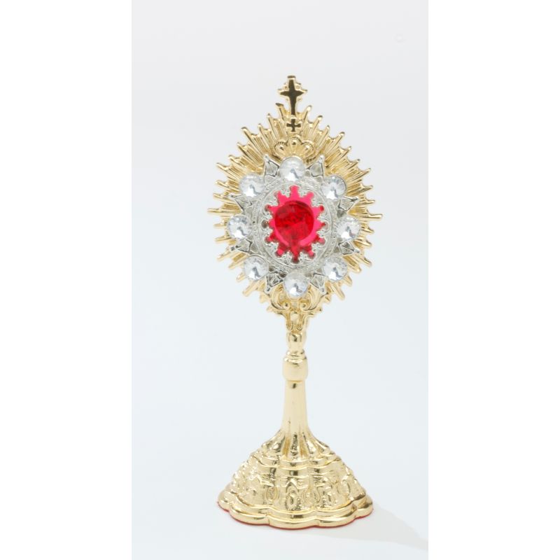 Relikwiarz  - 14,5 cm, z kamieniami szlachetnymi, pozłacany - Relikwiarz z kamieniami szlachetnymi, pozłacany - 14,5 cm