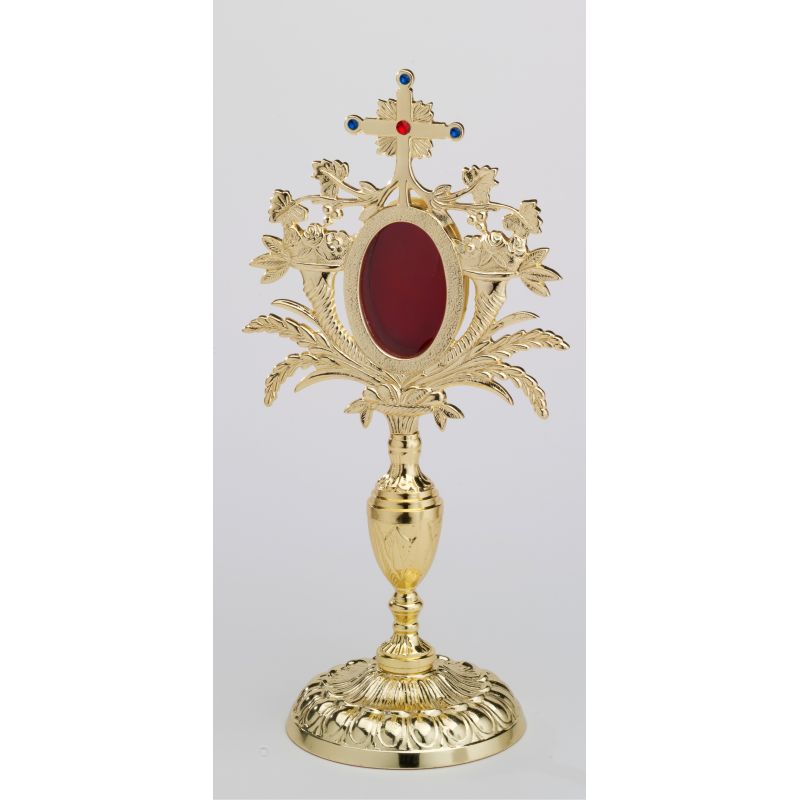 Relikwiarz-  - 33 cm, z kamieniami szlachetnymi, pozłacany - Relikwiarz z kamieniami szlachetnymi, pozłacany - 33 cm