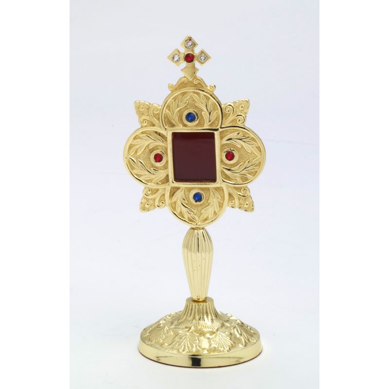Relikwiarz z kamieniami szlachetnymi, pozłacany - 20 cm - Relikwiarz z kamieniami szlachetnymi, pozłacany - 20 cm