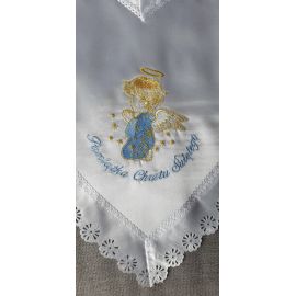 Szatka do chrztu - serce, niebieski haft - zdjęcie 2 - Szatka do chrztu - serce, niebieski haft