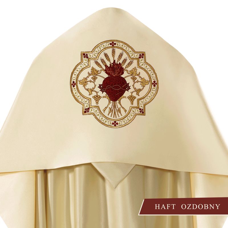 Welon liturgiczny Serce Pana Jezusa haftowany, ecru satyna (21) - Welon liturgiczny Serce Pana Jezusa haftowany, ecru satyna (21)