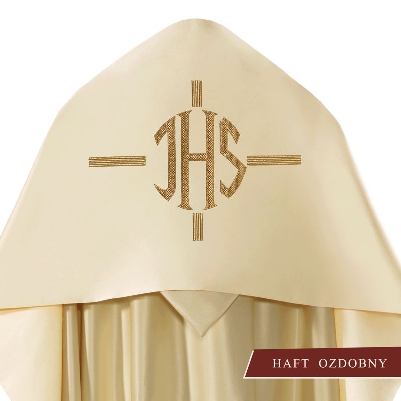 Welon liturgiczny haftowany IHS, ecru satyna (24) - Welon liturgiczny haftowany IHS, ecru satyna (24)