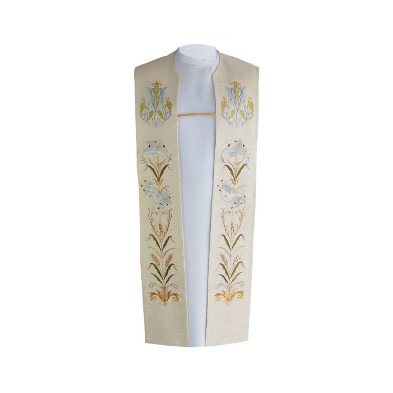 Stuła haftowana Maryjna - emblemat Maryjny + kwiaty - Stuła haftowana Maryjna - emblemat Maryjny + kwiaty