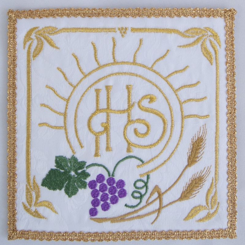 Palka haftowana ecru - IHS, kłosy, winogrono - Palka haftowana ecru - IHS, kłosy, winogrono