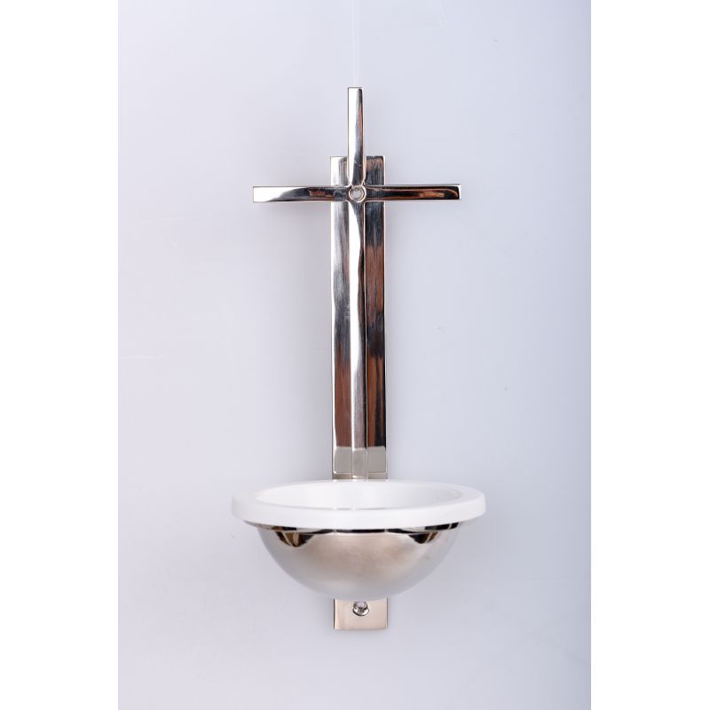 Kropielnica mosiężna, niklowana krzyż - 31 cm - Kropielnica mosiężna, niklowana krzyż - 31 cm