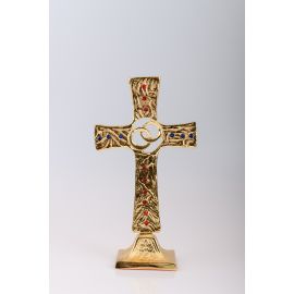 Krzyż stojący ślubny, mosiężny, pozłacany - 25 cm - KRZYŻE OŁTARZOWE, PROCESYJNE