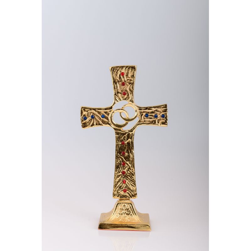 Krzyż stojący ślubny, mosiężny, pozłacany - 25 cm - Krzyż stojący ślubny, mosiężny, pozłacany - 25 cm