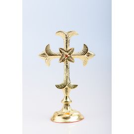 Krzyż stojący nowoczesny, mosiężny, pozłacany - 19 cm - KRZYŻE OŁTARZOWE, PROCESYJNE