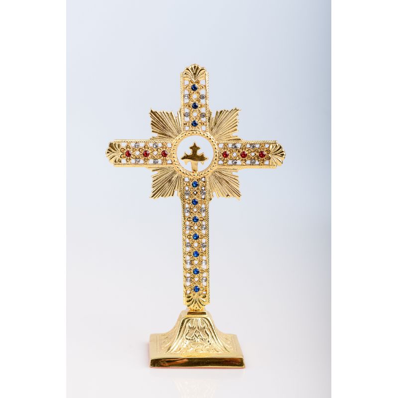 Krzyż stojący nowoczesny, mosiężny, pozłacany - 25 cm - Krzyż stojący nowoczesny, mosiężny, pozłacany - 25 cm
