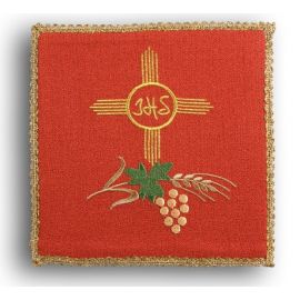 Palka haftowana czerwona - IHS w kole, krzyż , kłosy - kolor czerwony