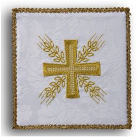 Palka haftowana biała - Krzyż i kłosy - kolor biały, srebrny