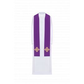 Stuła haftowana Krzyż Jerozolimski - kolory liturgiczne (46) - EUCHARYSTYCZNE