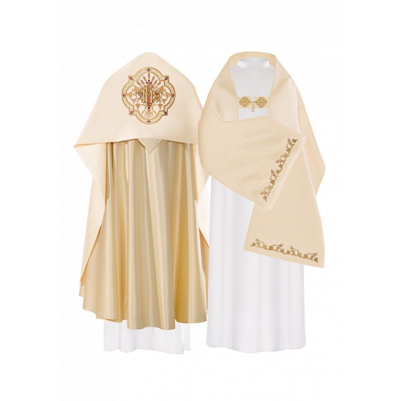Welon liturgiczny IHS haftowany, ecru satyna (16) - Welon liturgiczny IHS haftowany, ecru satyna (16)