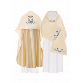 Welon liturgiczny Maryjny haftowany, ecru satyna (19)