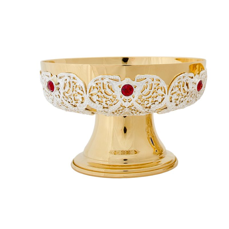 Patena zdobiona, mosiężna, pozłacana - 9 cm - Patena zdobiona, mosiężna, pozłacana - 9 cm