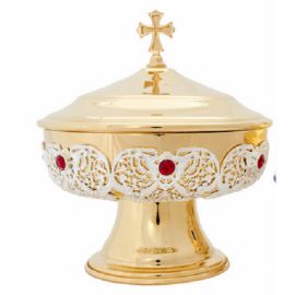 Patena zdobiona, mosiężna, pozłacana - 16 cm