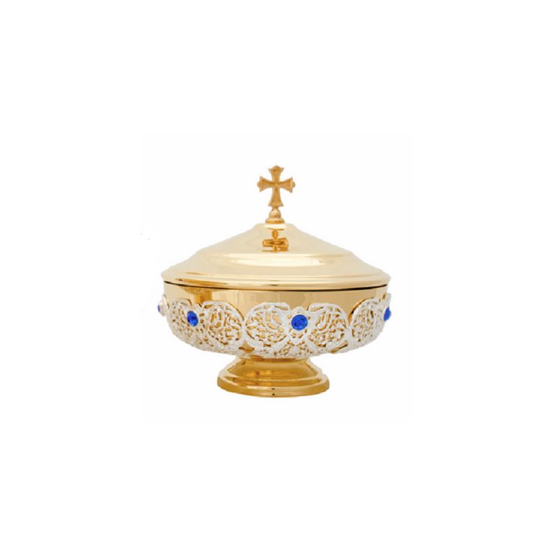 Patena zdobiona, mosiężna, pozłacana - 14 cm - Patena zdobiona, mosiężna, pozłacana - 14 cm