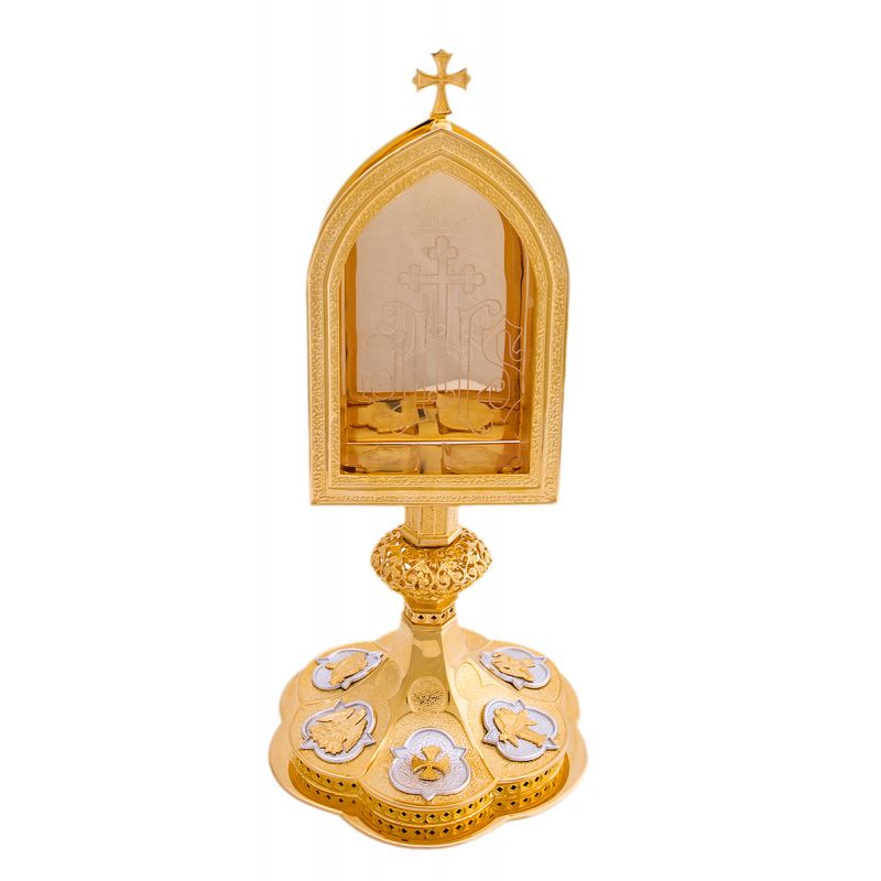 Kustodia mosiężna, pozłacana - 29 cm - Kustodia mosiężna, pozłacana - 29 cm