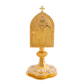 Kustodia mosiężna, pozłacana - 29 cm - zdjęcie 2 - Kustodia mosiężna, pozłacana - 29 cm