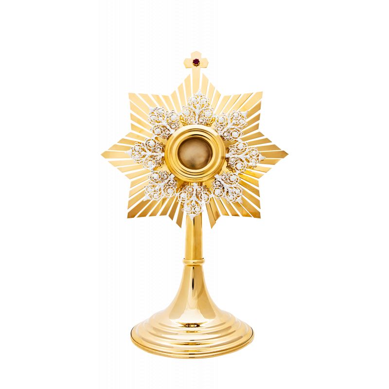 Relikwiarz mosiężny, złocony - 31 cm - Relikwiarz mosiężny, złocony - 31 cm