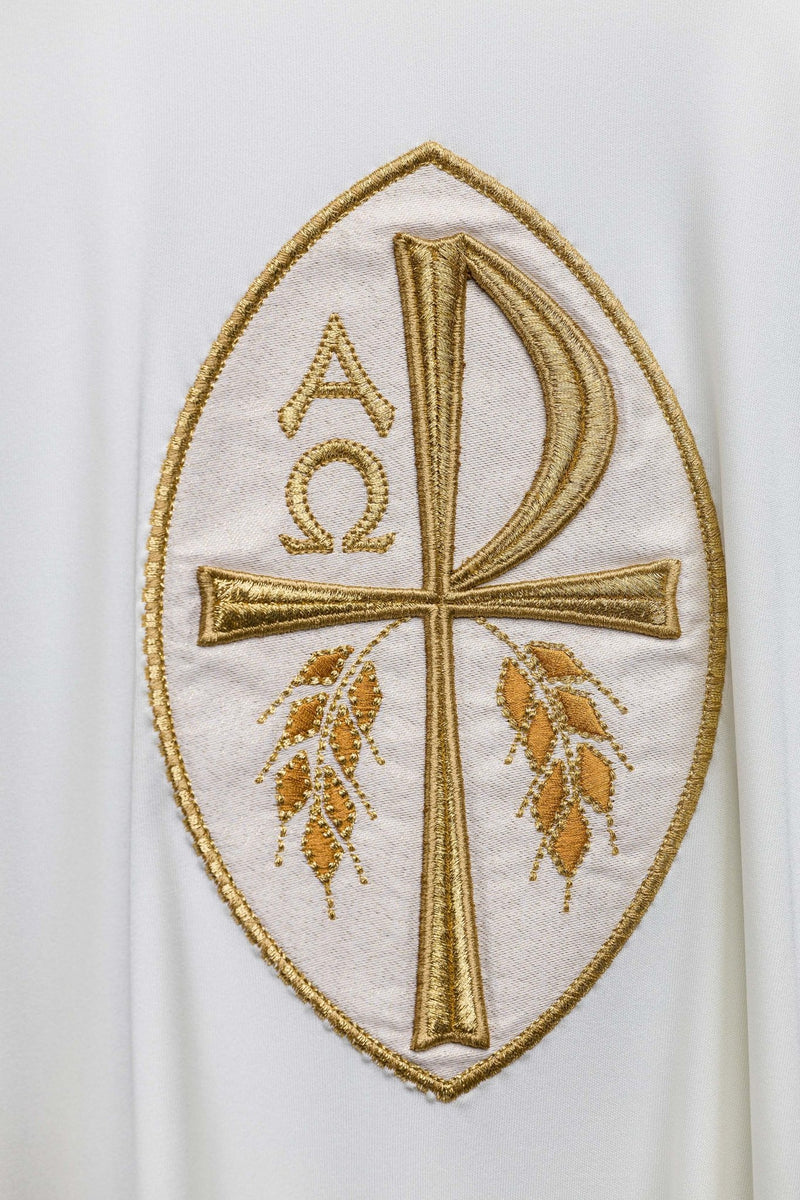 Ornat haftowany z symbolem  Alfa, Omega i symbol PAX - ecru (H192) - zdjęcie 3