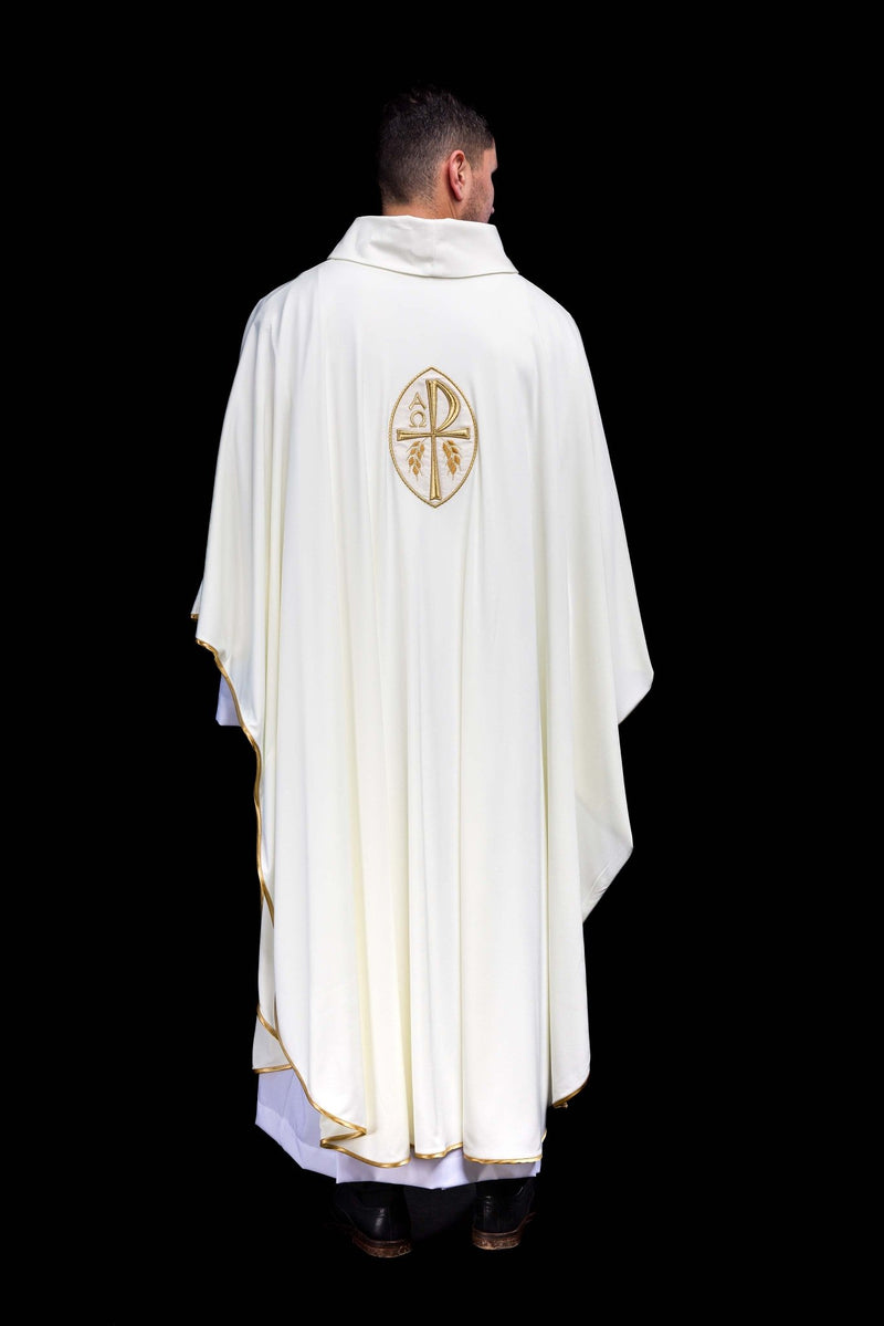Ornat haftowany z symbolem  Alfa, Omega i symbol PAX - ecru (H192) - zdjęcie 4