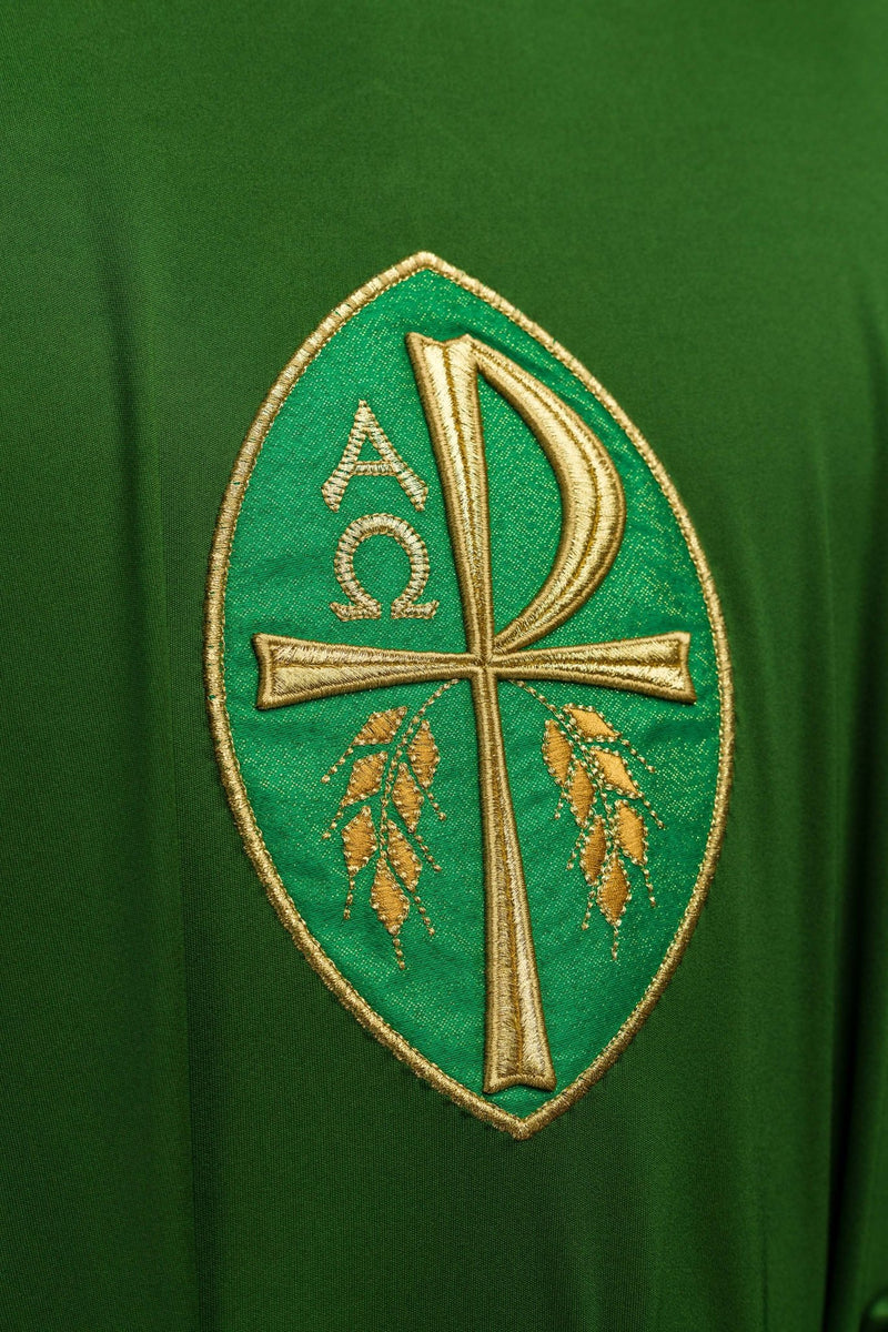 Ornat haftowany z symbolem Alfa, Omega i symbol PAX - zielony (H195) - zdjęcie 3